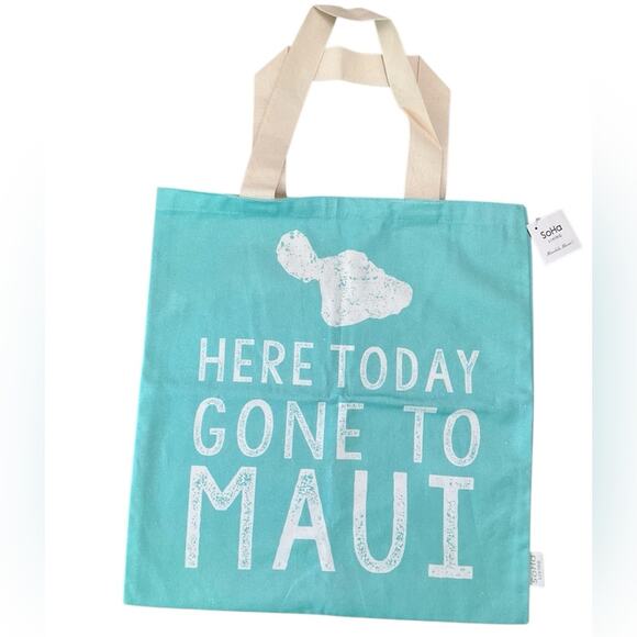 SoHa Living Handbags - SoHa Living Tote Bag Aqua Canvas Maui Print NWT
